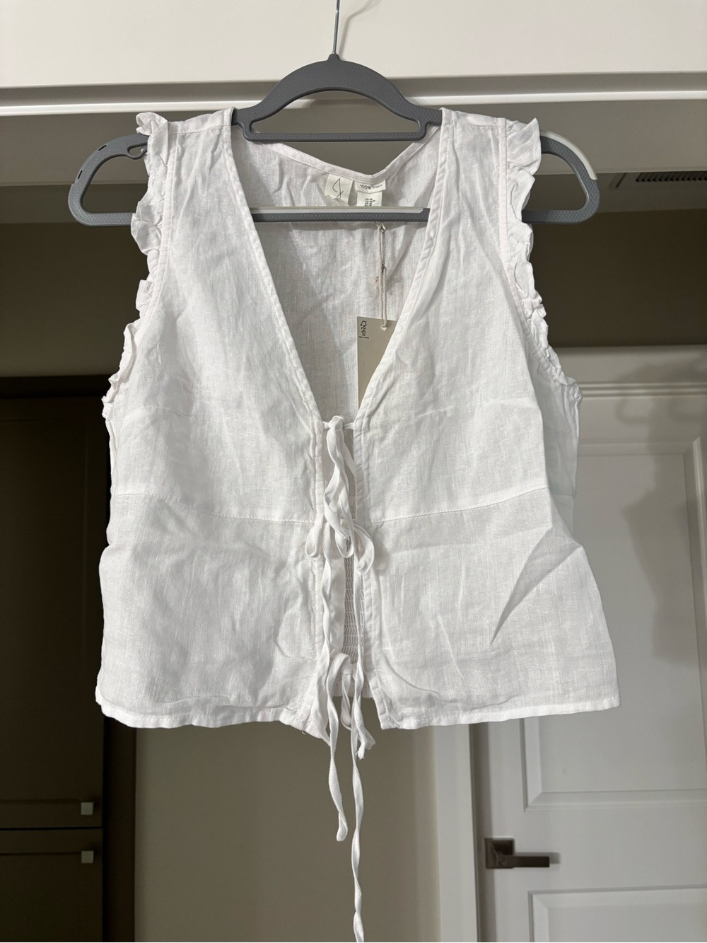 NWT Joie White 100% Linen Tie Front Sleeveless Blouse M